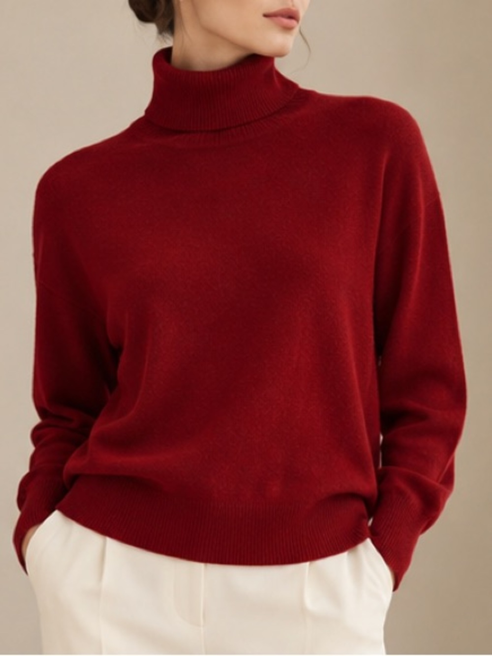 TSE 100% Pure Cashmere Red Turtleneck Sweater $459 Luxury Relaxed Fit Size S